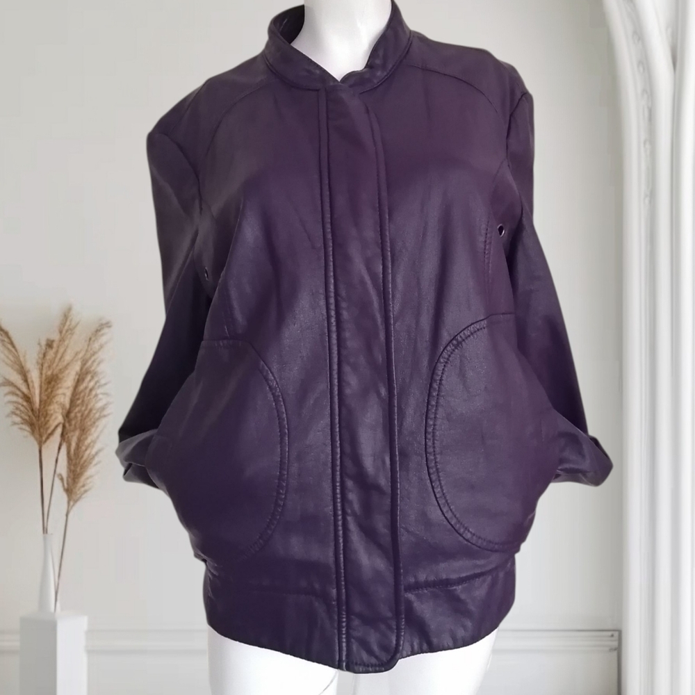 Sisley Women's Deep Purple Leather Jacket - Picture 1 of 10